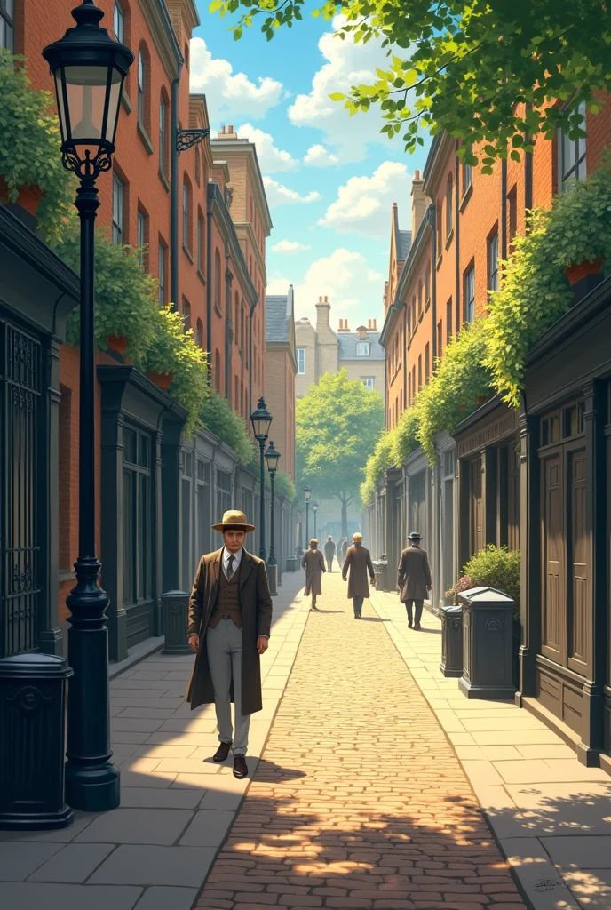 London footpaths in 1888 , less people , anime , middle , midday 
