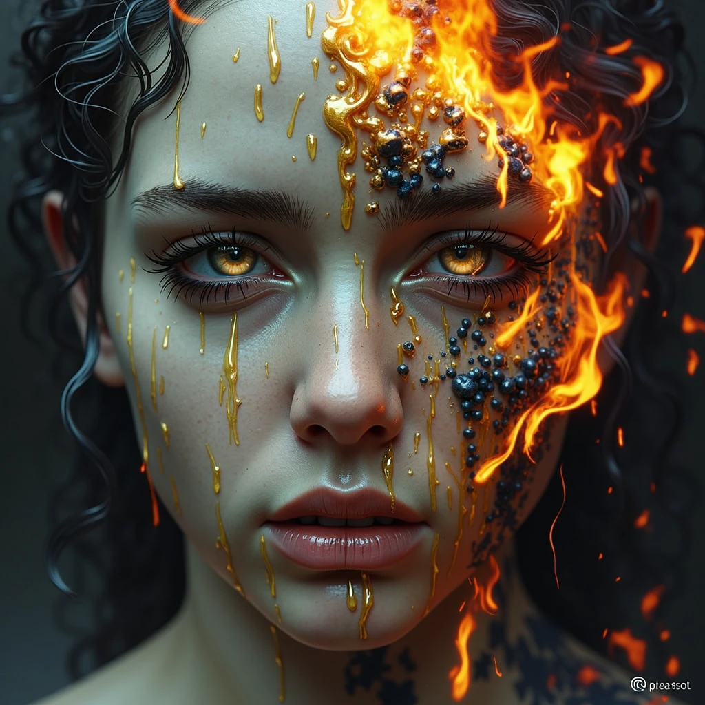 a portly, white-bearded man, spectacles,wear indigo torn pajamas , creates and destroys hands, one eye shedding tears of beauty and light, the other crying flames that incinerate and consume, representing the dual forces of creation and destruction. Settings: Ultra-detailed , realistic photography concept art, dynamic movement pose ,hug a chubby corgi