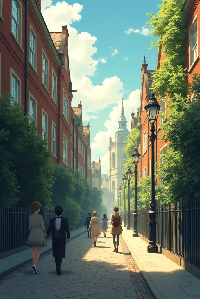 London footpaths in 1888 , less people , anime , middle , midday