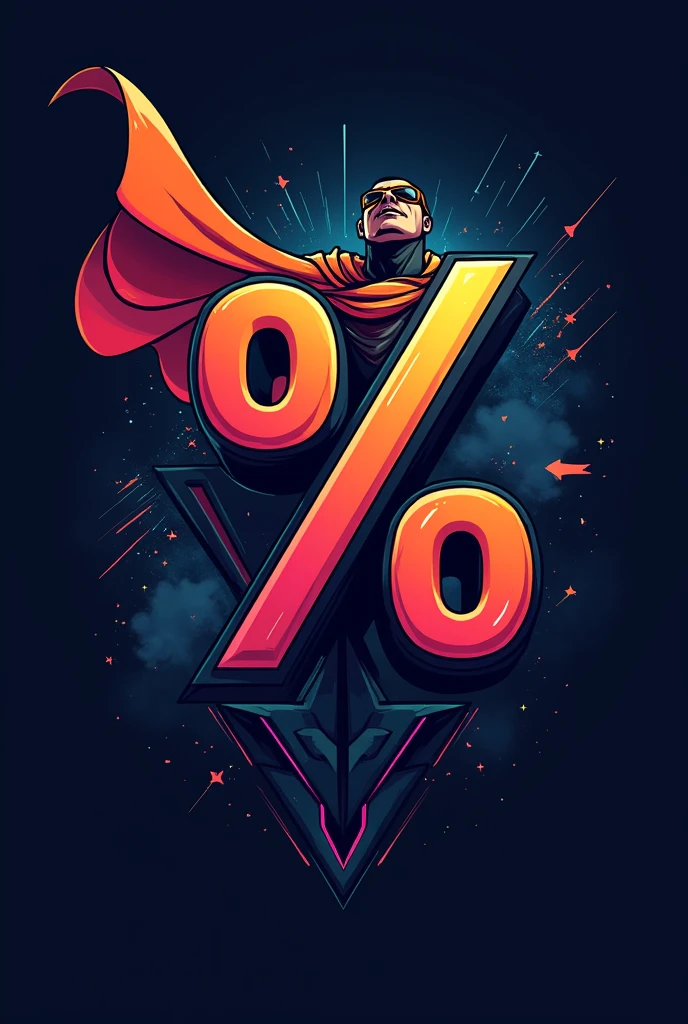 A logo with the percent symbol with a superhero cape 
