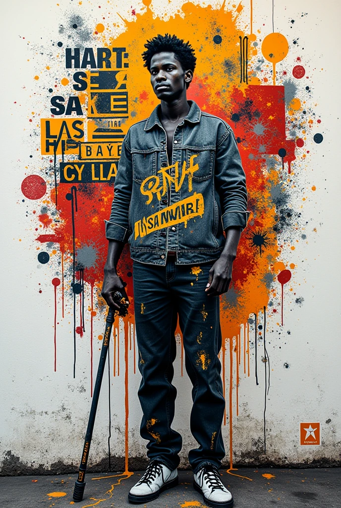 Generate an image of a graffiti-style drawing, with a social critique of social inequality in Brazil. On a white wall