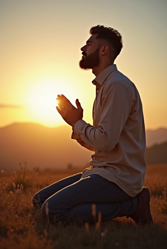 An image of a man kneeling in prayer, plein-air, Demonstrating Your Devotion to God