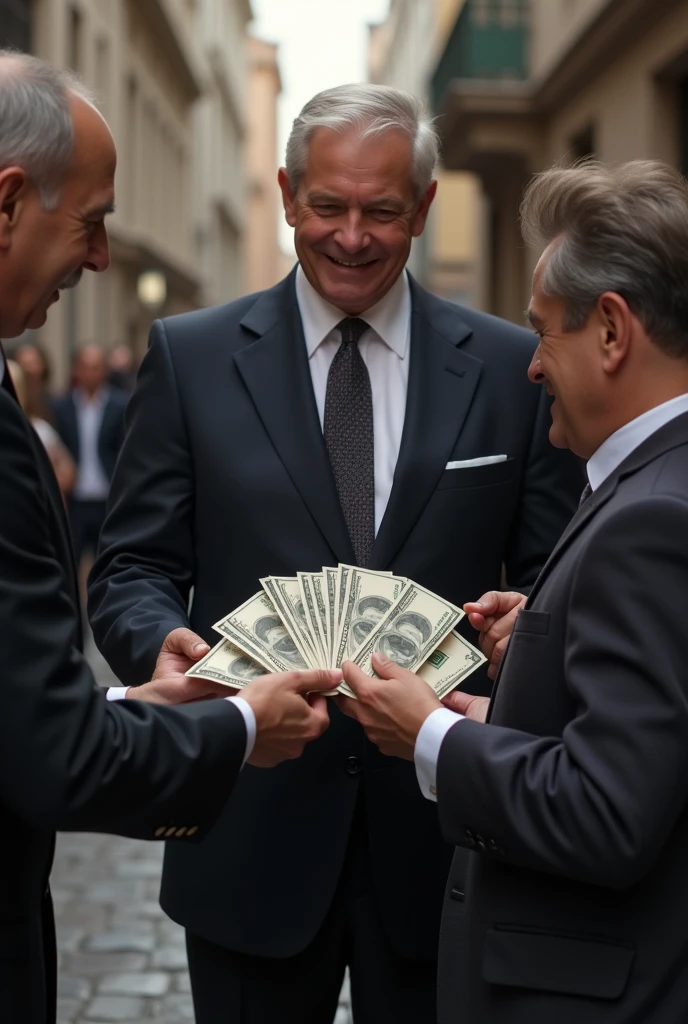 A very wealthy person on the side giving away a lot of money and properties 