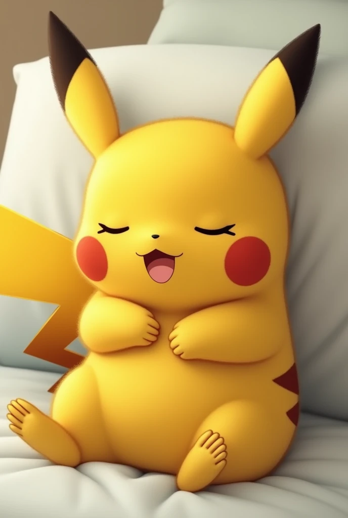 Pikachu is a very adorable Pokemon.、It has the following characteristics:
Body color: Overall bright yellow。
ear: It is long and pointed.、the tip is black。
cheek: There is a round, red electric bag.、This is where the electricity comes out。
eye: Big, dark eyes。
mouth: She often has a small, cute smile.。
tail: It is in the shape of a lightning bolt.、Male Pikachu has a flat tip.、Female Pikachu are heart-shaped。
limbs: It is short and rounded.、There are five fingers on each hand。 In addition to the above features, it generates an image of a baby-like Pikachu wrapped in a blanket and taking a nap.