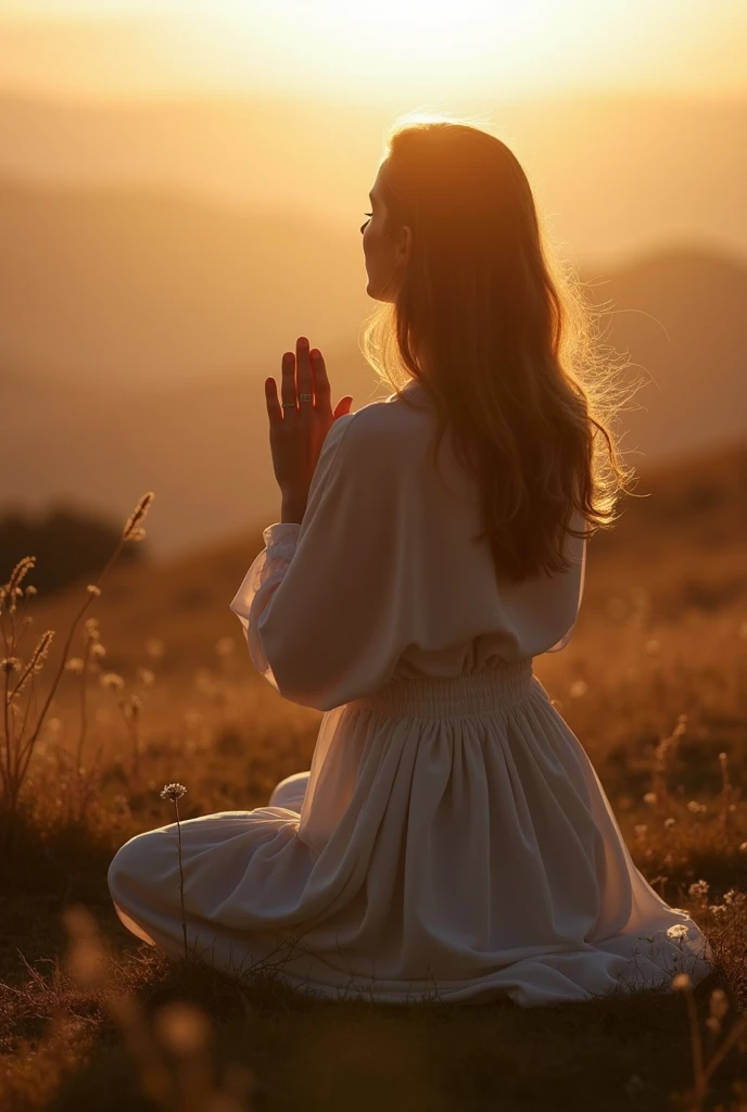 An image of a woman kneeling in prayer, plein-air, Demonstrating Your Devotion to God
