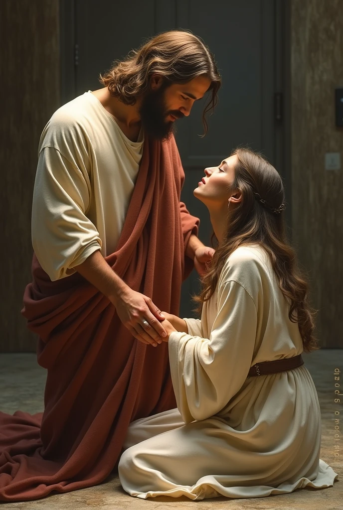 Give me a picture of Jesus Christ praying over a person with the laying on of hands 