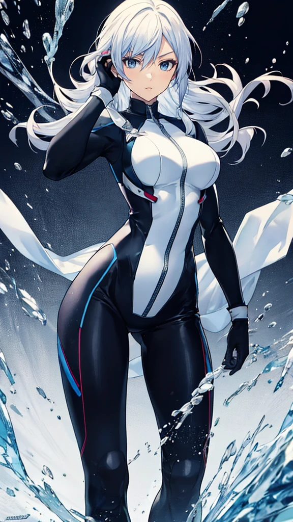 best quality, extremely detailed, anime style, key visual,
8k, high res,
ROUND BREASTS, medium BREASTS
(simple background,:1.3)
watching at viewer
1girl, slender, waist, muscular
KULAMS, BODYSUIT, GLOVES, ZIPPER
standing ,  sexy pose,
frozen wind, icy effect,