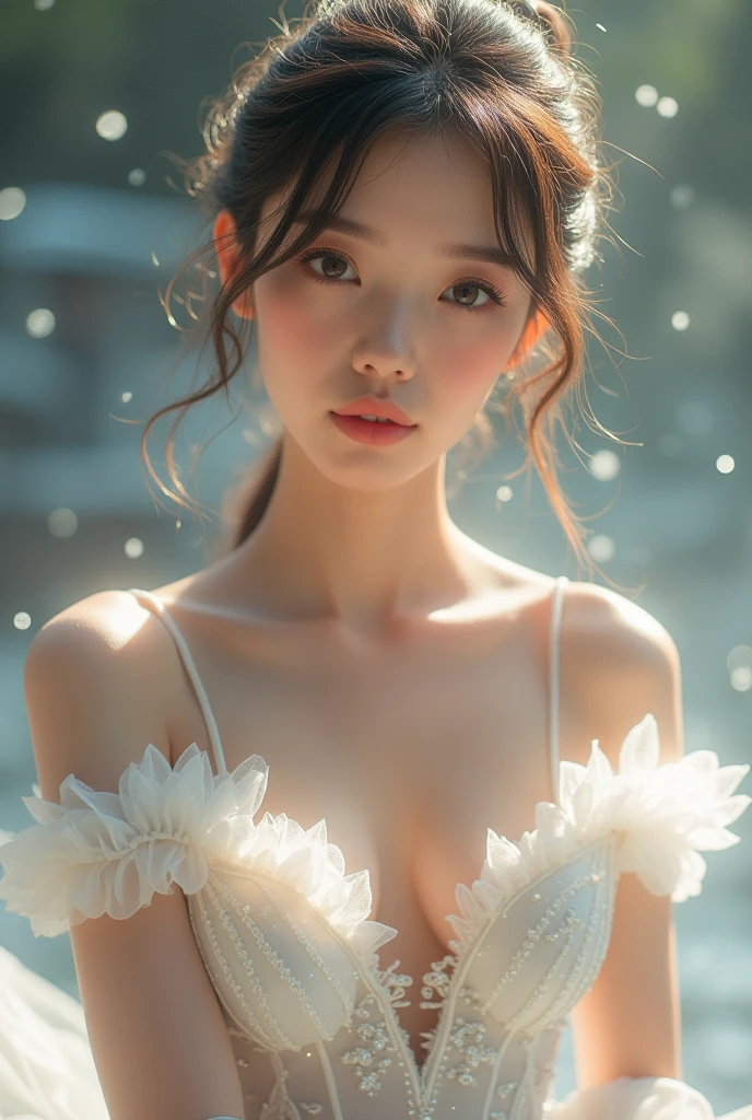 (masterpiece,best quality:1.4),(8k,raw photo,photo realistic:1.2),(shiny skin),detailed skin,detailed face,detailed eyes,Sparkling eyes:1.3,Symmetrical eyes,Detailed Background,detailed hand,1girl,natural make-up,((cute teen)),(white Flashy costumes), natural breasts,young trendy hair, ((Teen average breast)),(((Ballerina dancing gracefully))),((shiny cleavage)), (very beautiful cute), (beautiful asian),, girl cute-fine-face,,Cute smile, (super detailed gracefully Costume Fancy design,trend),nsfw,sexy Instagram style,,face of the Golden Ratio,gracefully in Japan,(((Japanese teenagers))),Great location, (cowboy shot),breast angle