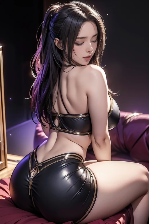 (masterpiece, best quality), A sexy fair-skinned female magician and big eyes is in a medieval fantasy world:1.0、 (at the bar:1.1), High forehead, long hair:1.0, harem, night, Detailed aspects, seduce 、Large Breasts、BIG ASS、Wide waist、((Look sadly innocently :1.8))
full-body shot:1.6
(Wearing sexy fantasy world costume,the costume is broken:1.3)
(Wearing Magic witch costume）

(The costume is very sexy,show a sexy weist:1.4)
Light gold hair:1.8
((feel pain:1.7))((Frowning and wanting to moan:1.7)) (almost close eyes:1.8)

on the sofa:1.0
Show armpits：0.5
Open the month slightly:1.8
Beautiful leg:0.7
Yell with joy:1.6 The butt is very perky，exposed buttocks：1.3. Turn your back to the camera：1.3 Look:1.3
eyebrows curved downward：1.2