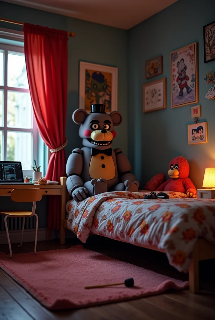 CHILD&#39;S ROOM WITH A LAPTOP ON THE BED FNAF STYLE
