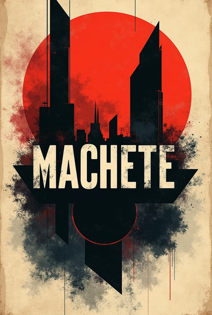 Cover for a rock band with a headline that says "machete".
Use a minimalist and abstract illustration style.
Do not use humans or anthropomorphic figures.