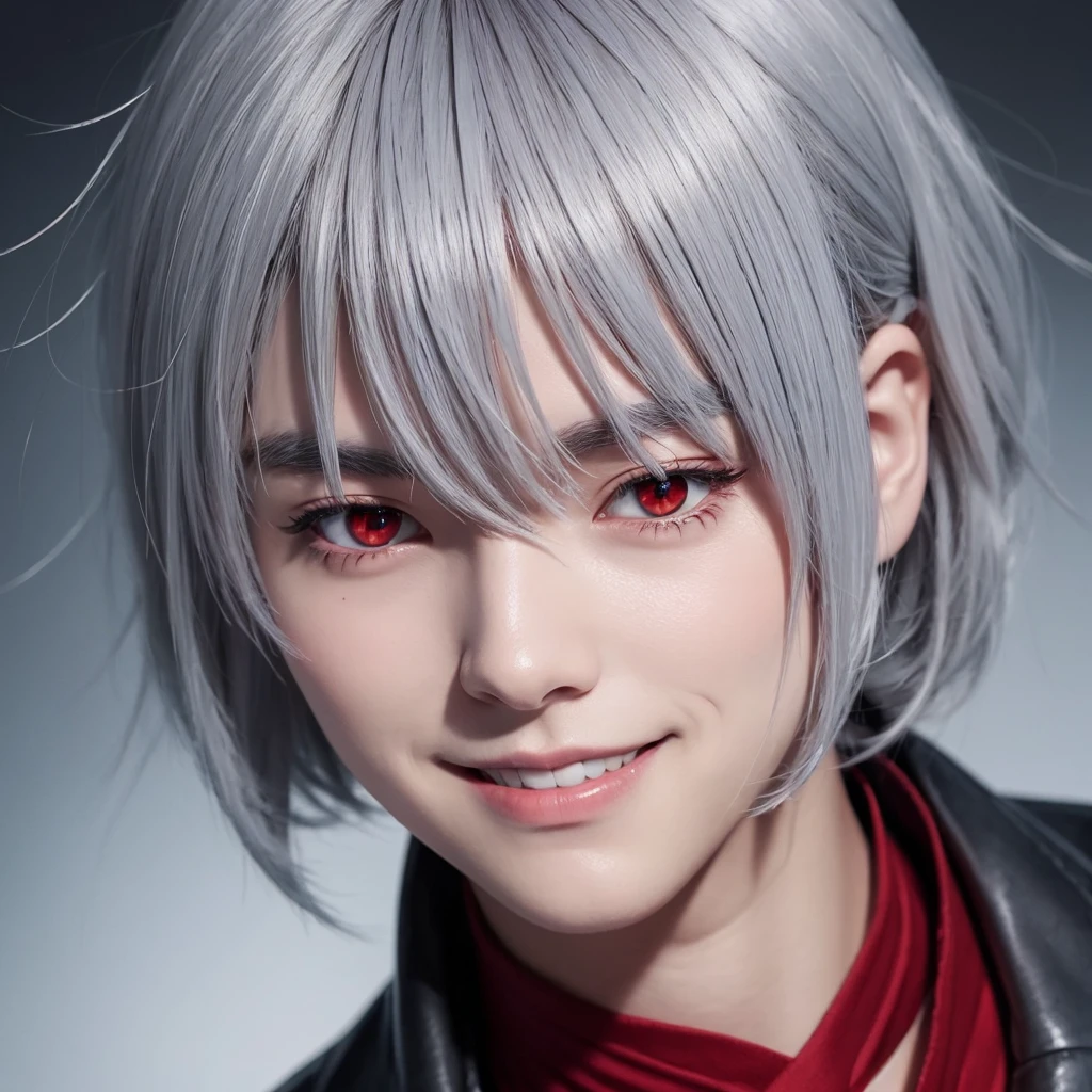 solo, Gray Hair, Red eyes, smile, Anime Style, male
