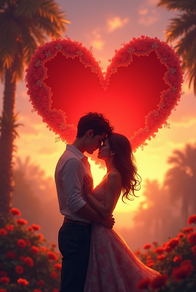 Generate a romantic image with a romantic background & a red heart between & write "A ♥️U" in a romantic way