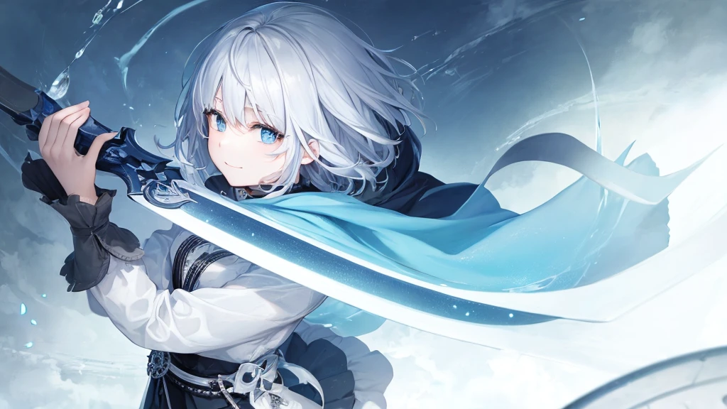 Ultra HD,Look at the viewers, Place your hands behind your back, With a girl, 20-year-old, 非常にshort hair, Long bangs between the eyes, Pale blue eyes, Very detailed,(masterpiece、Highest quality),Gray Hair、Laughter、wonderful, Silver Hair, iris, short hair、 Fluttering Hair、Small face、明るいsmile、(Detailed face) ,Professional Lighting,wonderful風景,blue sky, sunlight,Looking down from above,Portraiture、Open your mouth、Flower Field、Her eyes were shining、Mysterious and enchanting atmosphere。With AI Painting、とてもshort hair, Long bangs between the eyes, Very detailed,(masterpiece、Highest quality)、alone、Gray Hair、Fantasy, Silver Hair, Fantasyな風景、smile、Open your mouth、short hair、short hair、hairpin、black eye、Grey Eyes、Beautiful Eyes、Black Shirt、White hoodie、Hold the sword