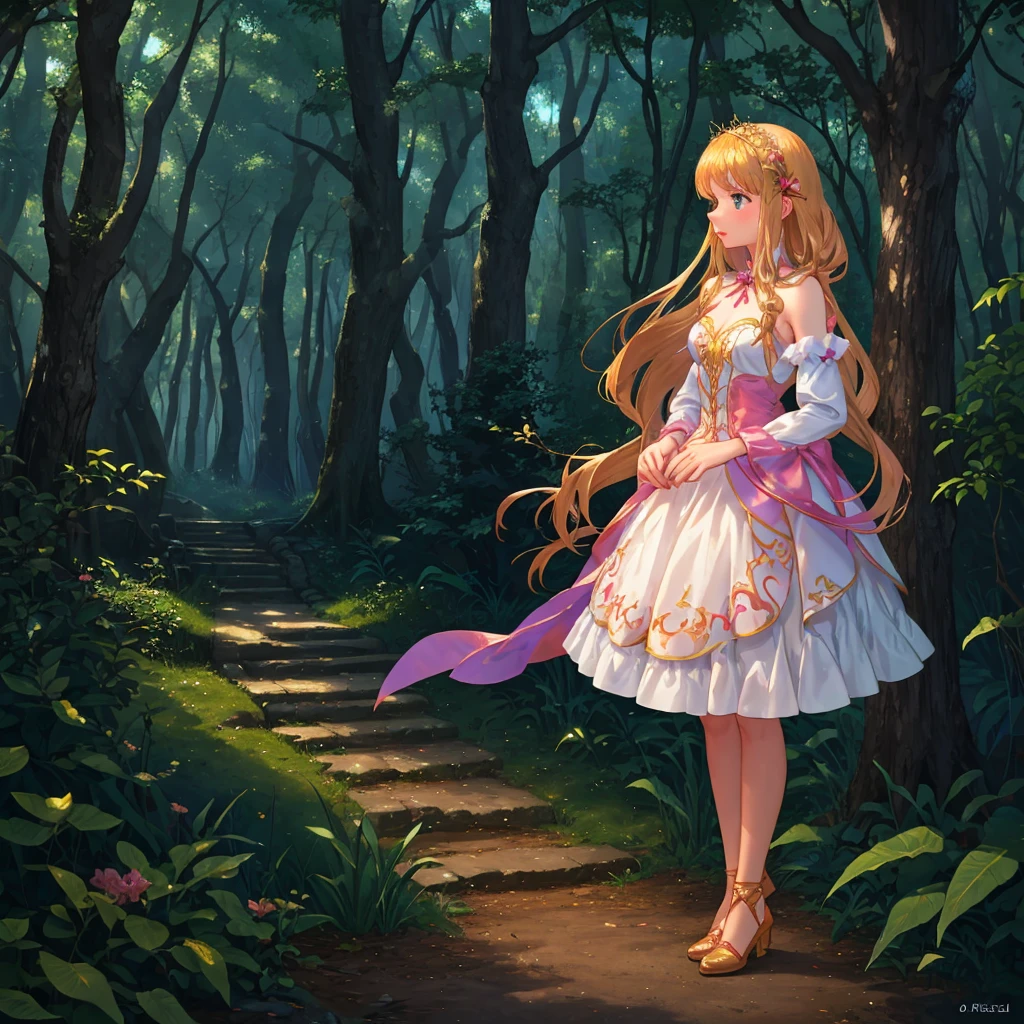 Create a fairy tale about a girl, standing in a magical forest