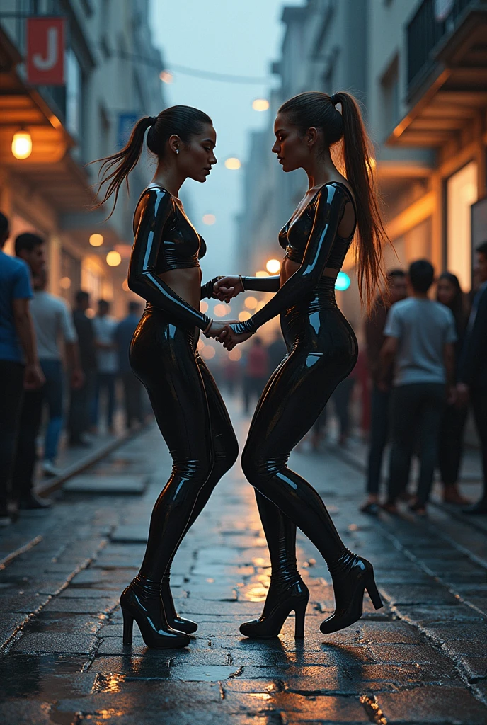 masterpiece, best quality, 2 girl, full figure skinny mom whit old daughter, cinematic, moonlight, night, masterpiece, best quality, mariarya, full body shot, an elegant tall slender girl, 8k, perfect and deep shadows, detailed eyes, full body shot, high quality picture, high detailed background, HD shadows, masterpiece