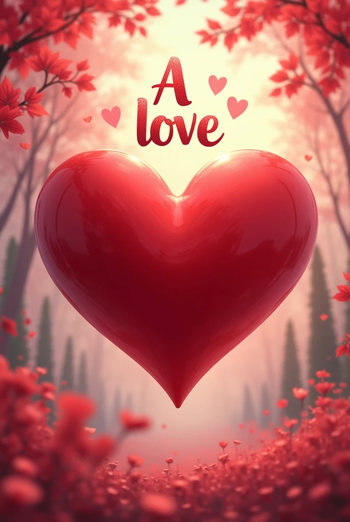 Generate a romantic image with a romantic background & a red heart between & write "A love U" in a romantic way
