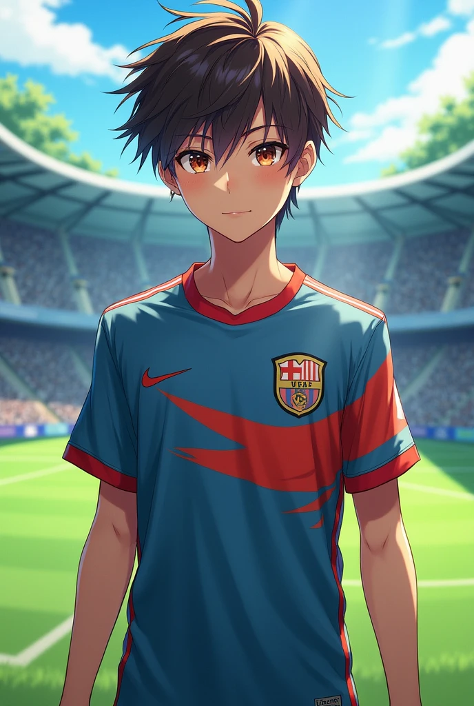 Rimuru Tempest in his human form wearing a soccer jersey