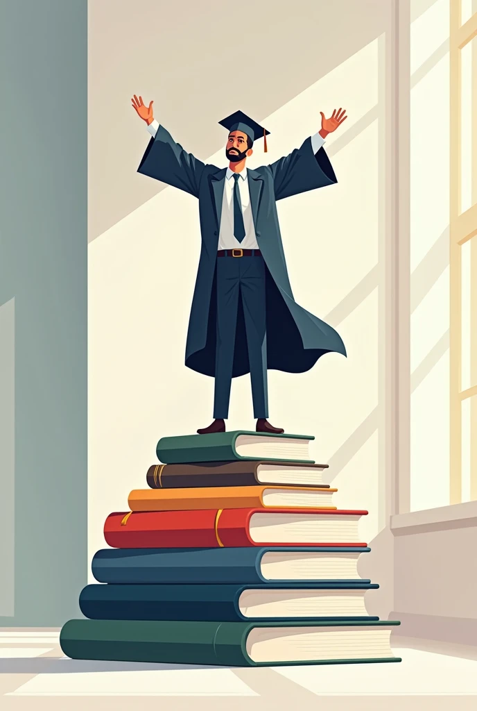 Drawing of a graduate on top of some books