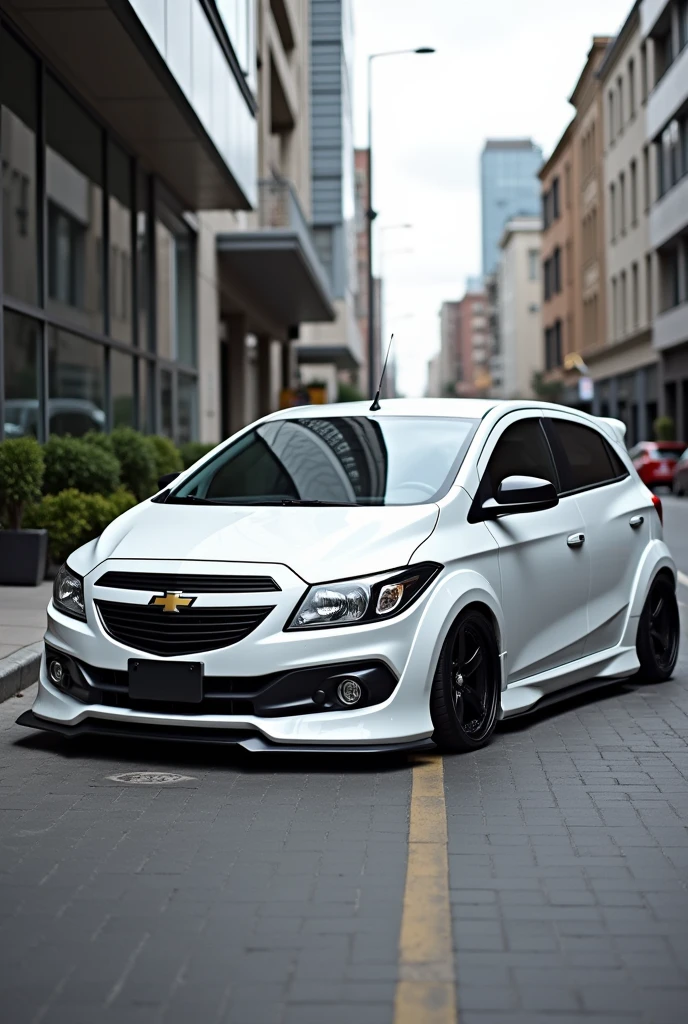 White Chevrolet Onix 2014 model lowered bodykit eurolook style
