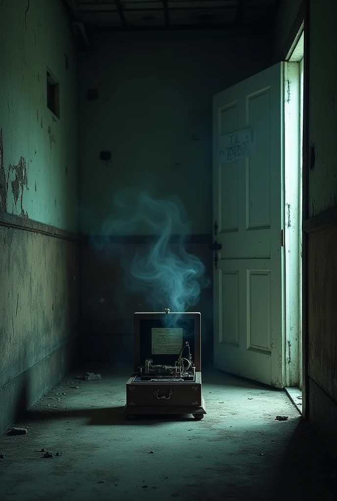 Door creaks open, revealing a small room. In the center, a music box plays a haunting melody.