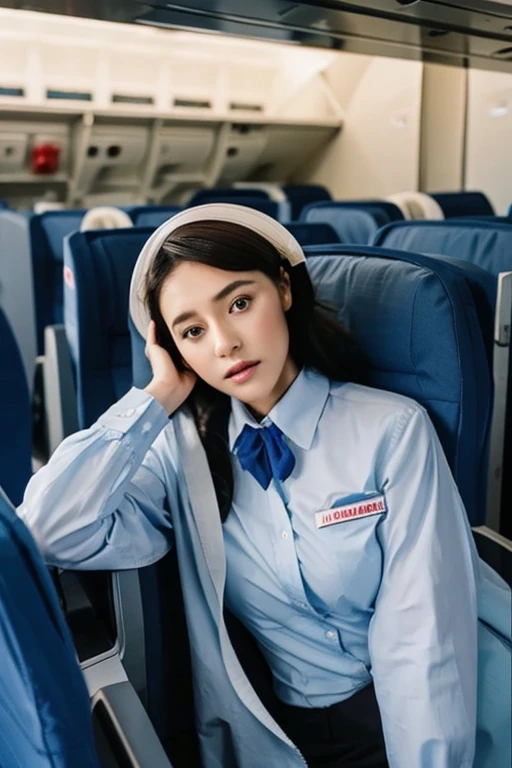 Airplane trouble　Emergency landing　Inside the aircraft　Passengers complaining to flight attendants　