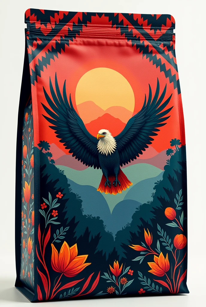 I want you to create a design for a 250g coffee bag, I want it to reflect Peruvian culture 100%%, I want it to reflect the nature and beauty of the country, that a client sees the design and says wow I want that product, that reflects typical spirits of the country and the jungle, that the design is unique and generates quality and status
