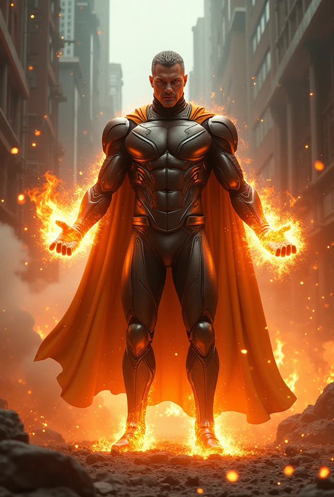 Create a mature nicolas as a superhero but as a heaterman