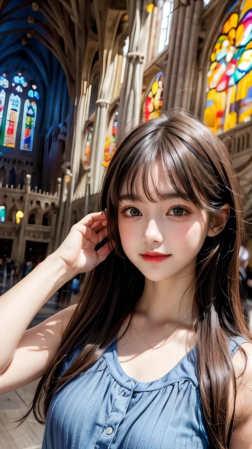 (masterpiece, highest quality:1.1), (Popart Style),Flat Color,(Two Girls),Cute face,Tween,Have a nice trip,(Sagrada Familia)，Spain, Beautiful detailed scenery, Beautiful lighting,very happy,Dynamic pose,Portrait Photography, sharp,An illustration：unreadable,