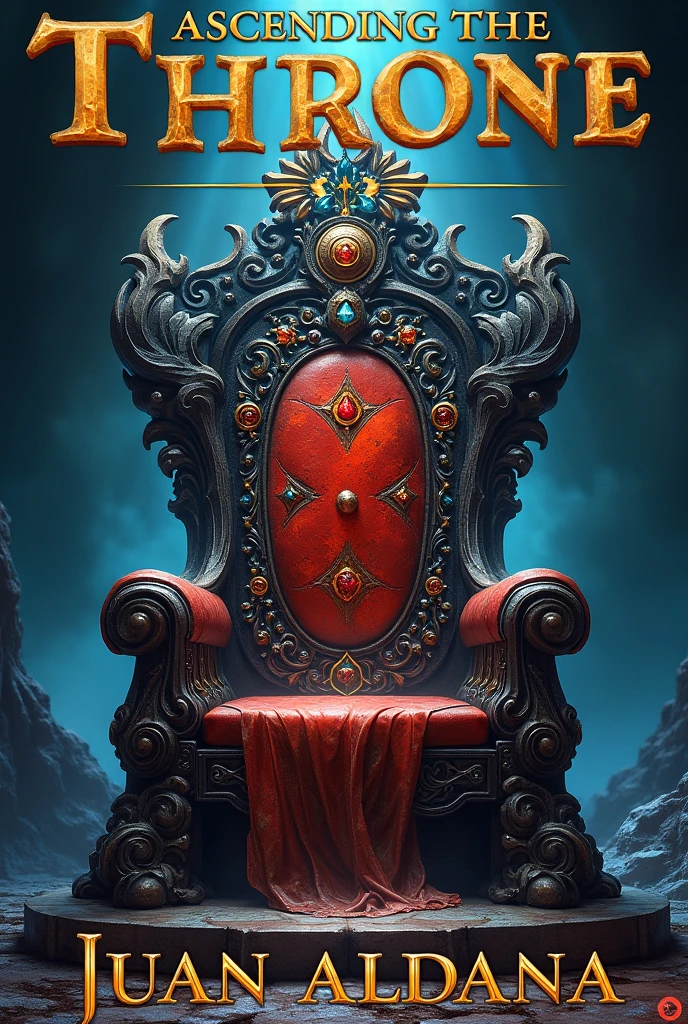 A book cover.

The title will be: Ascending the Throne. It will be centered at the top and written in gold..

In the center of the cover you will see a throne made of volcanic rock and precious stones embedded around it..

Below in the center will be the name of the author which is: Juan Aldana. Also written in gold letters The title will appear written in Spanish.