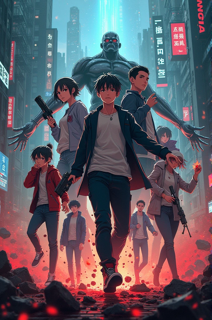 Make an epic anime cover poster with the title MLHS, explosions, dystopian, anime, manga, cyberpunk, violent, 4D, Ultra create