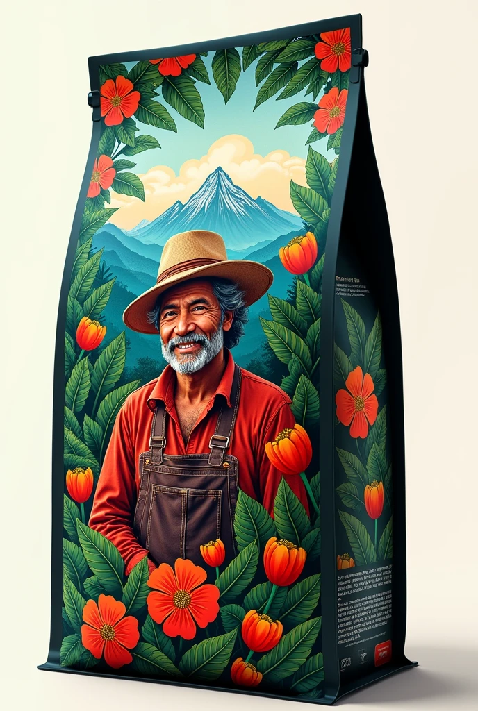 I want you to create a design for a 250g coffee bag, I want it to reflect Peruvian culture 100%%, I want it to reflect the nature and beauty of the country, that a client sees the design and says wow I want that product, that reflects typical spirits of the country and the jungle, that the design is unique and generates quality and exclusivity, that the design is according to what the Peruvian market demands