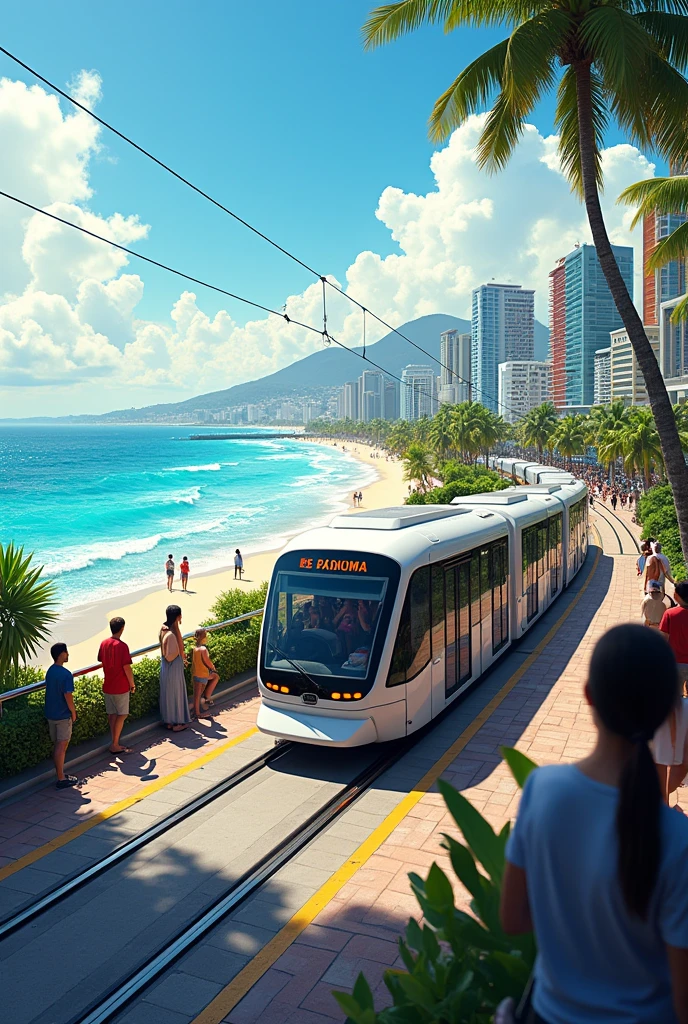 Panama coastal strip with a modern tram
