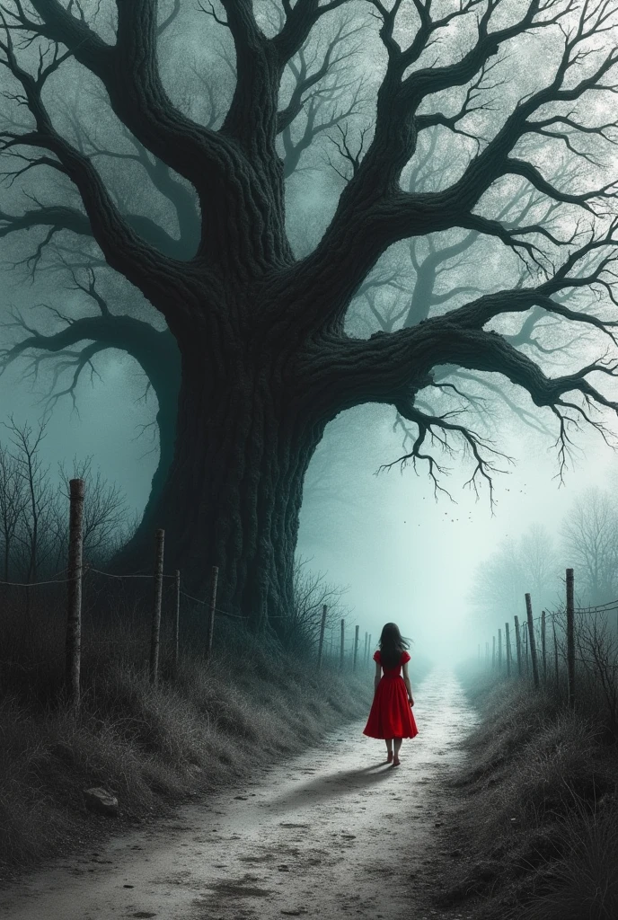 (Oak:1.5),(Devil's Theme:1.5),(dark horror theme:1.5),(Thriller:1.5),(Inspiration from Stephen King:1.5),(Dark fantasy:1.5), (Ink and watercolor:1.5), (black and white color:1.5), (Ominous landscapes:1.5),(A multitude of stars fly towards the viewer:1.5),(Ruined:1.5),(Ruined village:1.5),(1800s:1.5), (Ruined theme:1.5),(A lot of dust is flying:1.5),(puddle:1.5),(Dirt roads:1.5),(Absurd:1.5),(wonderful:1.5),(Highest quality:1.5),(masterpiece:1.5),Total body length,Quartz Lepidolite Baby Girl in a Red Dress,Pretty face,Full Body Shot,Ominous landscape,Fluorite Chrysocolla Atmosphere,art:Simon Starrenhaag,Nicola Samori,Wangechi Mutu,prime color,Very detailed,masterpiece,Intricate details,Faded,eyes Very detailed, Eye for detail,4K resolution,born, Nikon Z9,Scary Town,Total body length,evil ghost, Winnie the Pooh Rainbow,Intricate details,Stone Forest in Yunnan, China,Very detailed,Dark and eerie atmosphere, Mysterious presence, Hauntingly beautiful, Ghostly figures, Swirling Mist, Supernatural existence, The devil's essence, Shadow-like shape, Spooky whispers, Ominous Aura, Eerie pale skin, Dark and twisted branches, Flickering candle light, Spooky elements, Mysterious and enigmatic, spectrum appearance, ゴシックartスタイル, Fascinating, Spectral range, Hauntingly depressing, Otherworldly beauty, Mysterious glow, So unforgettable that I can't forget it, A chilling atmosphere, Spooky and ominous lighting.