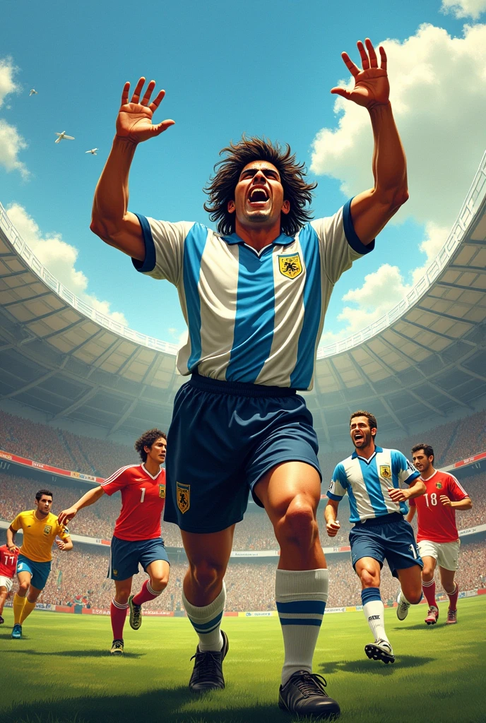 Create an image of Maradona in South Africa 2010 with me