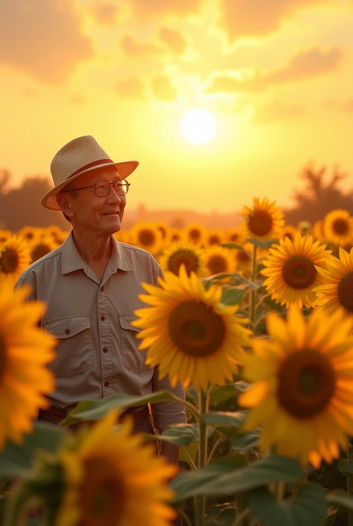 Under the Rising Sun、In the sunflower field、Smiling Japanese old man