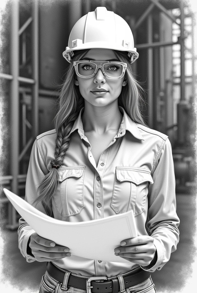 Pencil drawing of a girl industrial engineer 