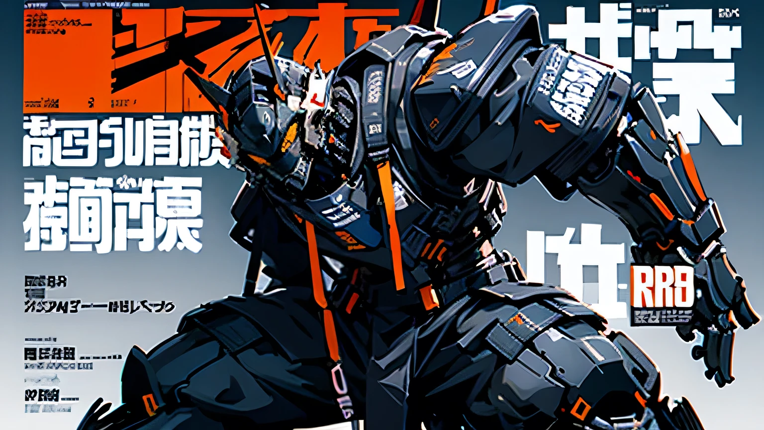A black mecha-themed character, whole body, サイバーパンク, Wearing big sneakers, Combat Ready, Big machine hands, Simple Background, Magazine Cover, Jump up, Punching pose, male, boy, ショートカット, crazy eyes, tsurime, monkey ears, clenched teeth, grin, skin fang, raised fist, projected inset, UHD, best quality, highres, 8k