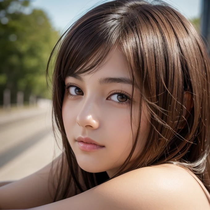 Highest quality, Face Focus, Soft Light, Ultra-high resolution, (Realistic:1.4), RAW Photos, Teenage Girls, alone, cute, (A shy smile:0.5), (Brown eyes, light in your eyes), Beautiful face in every detail, (High resolution detail of human skin texture), (Bob Hair) Facing forward