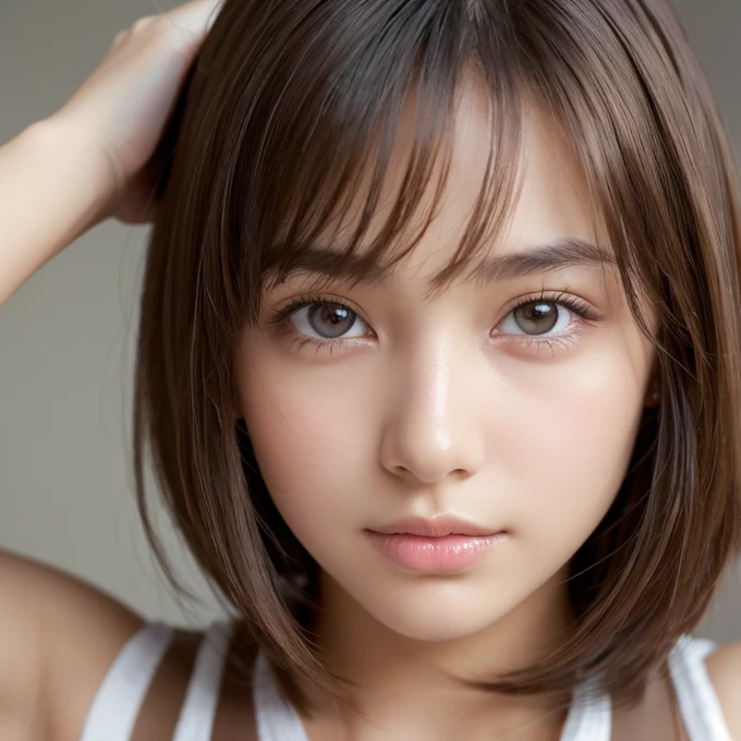 a beautiful woman with short hair wearing a , shy smile, in a school setting with sunlight, (best quality,4k,8k,highres,masterpiece:1.2),ultra-detailed,(realistic,photorealistic,photo-realistic:1.37),1girl,beautiful detailed eyes,beautiful detailed lips,extremely detailed eyes and face,longeyelashes,,shy smile,sunlight,school setting,natural lighting,warm colors,soft focus,cinematic,muted tones,delicate,whimsical,dreamy,elegant