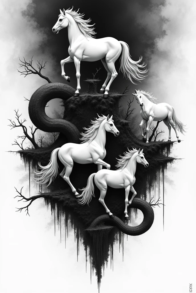 Generate a word that says jerson with horses in a black and white background 
