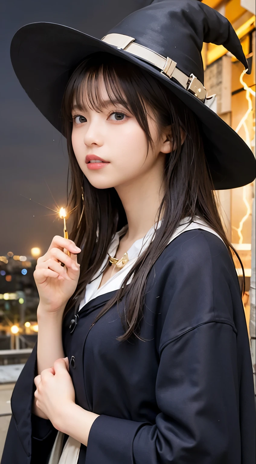 (Skin Dentition:1.5), Realistic, Realistic, (masterpiece:1.5), Concept Art, ((Witch Costume:1.4))、((全bodyボディショット:1.4))、Intricate details, Very detailed, Realistic, Octane Rendering, 8k, Unreal Engine, Dynamic pose, Highest quality, High resolution, (Realistic Face:1.1), (超Realisticな:1.1), ((full_body)), Perfect Eyes,(Glowing Skin:1.2), (((Hairstyle))), (((Perfect hands))), (Very detailed背景), ((Dynamic Background)), ((lightning)), (light), ((One girl)), Wearing a cape, (((Flowing Cape))), ((Detailed eyes, High quality eyes, High quality face)), (Very complicated robe, magical robes), short hair, casting lightning, electricity, Swirling Fire, Radiation Force, spark, cigarette, magic, ((dramatic)), amazing, battlefield, Depth of written boundary, Bokeh, 4K, Gothic, human, particle