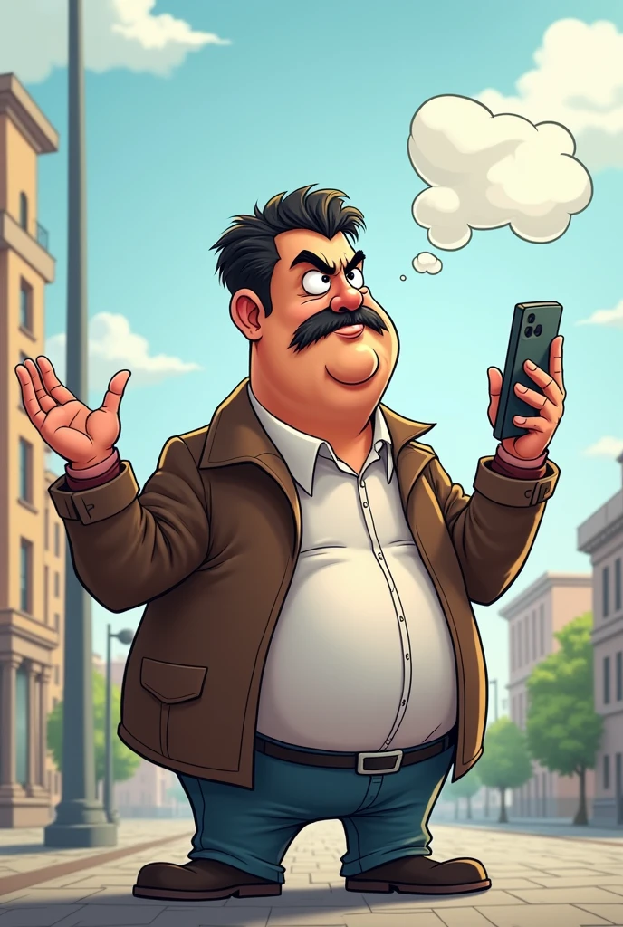 Nicolas maduro moros as a hater with a cell phone cartoon