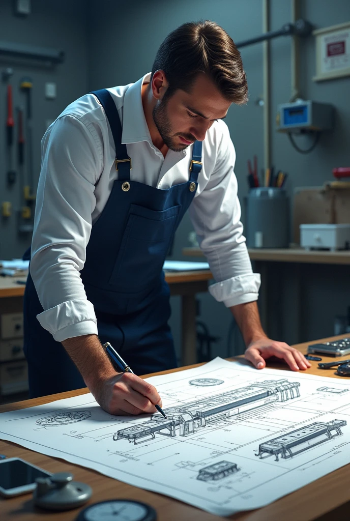 Industrial engineering drawing, working, and in uniform