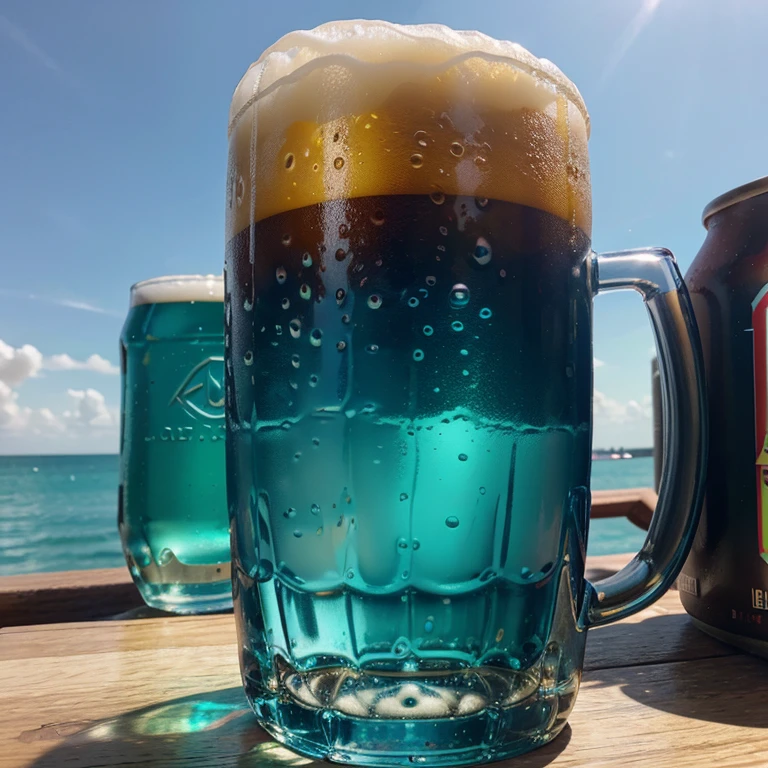 Tasty looking beer, Realistic beer, Cold beer, Mug of beer, Midsummer blue sky background