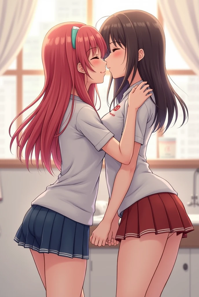 extremely detailed 4 girls kissing in short skirts showing panties