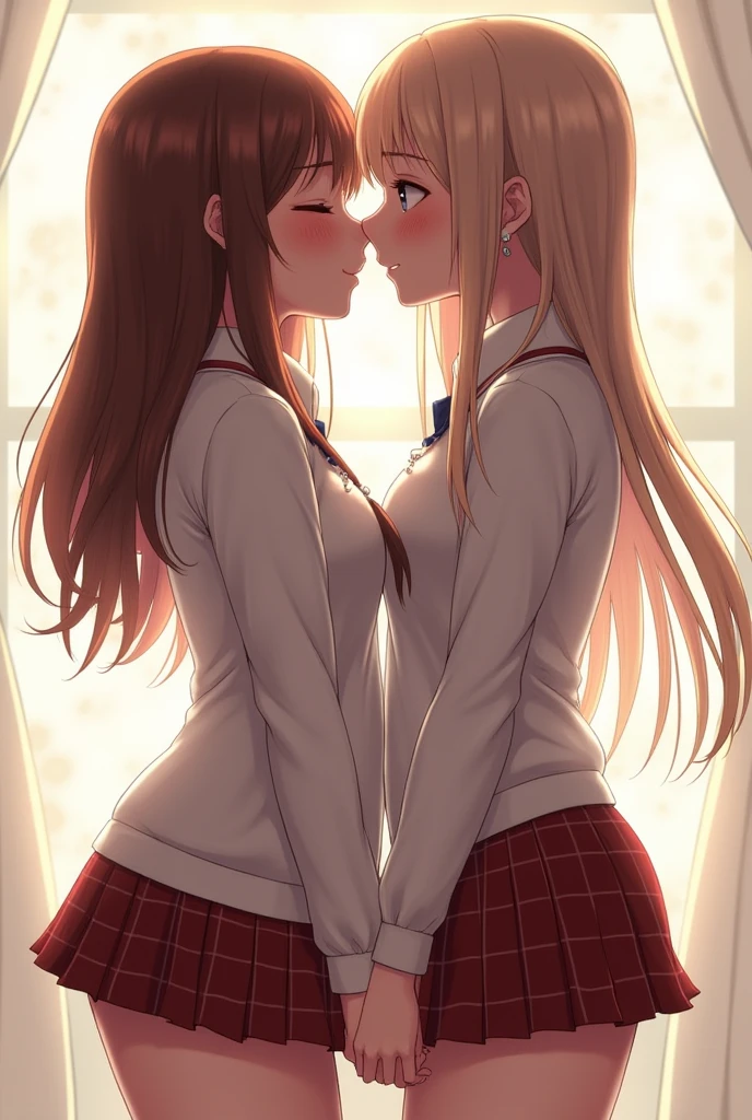 masterpiece, highest quality ,, 2 girls, lily, (kiss:1.8), (フレンチ・kiss), blushする, close your eyes, (tongue), (saliva), (groping), put your hand on your chest, tongue吸い, female doctor and nurse, white clothes, pantyhose, disheveled clothes, sheer panties, A blouse that sticks to your body with sweat, thin underwear, sexy lingerie, Panties that are about to be taken off,small breasts, ecstasy, messy hair, wet feet, wet clothes,slender body,in the bedroom,lie,blush,Crotch fingers,high school girl ,16 years old、brown hair ponytail, barefoot,I can see your underwear,Crotch fingers,small breasts,small ass,beautiful profile,distinct limbs,distinct nose bridge,anatomically correct limbs,フレンチ・kiss,One is a nice big buddy,twin tails