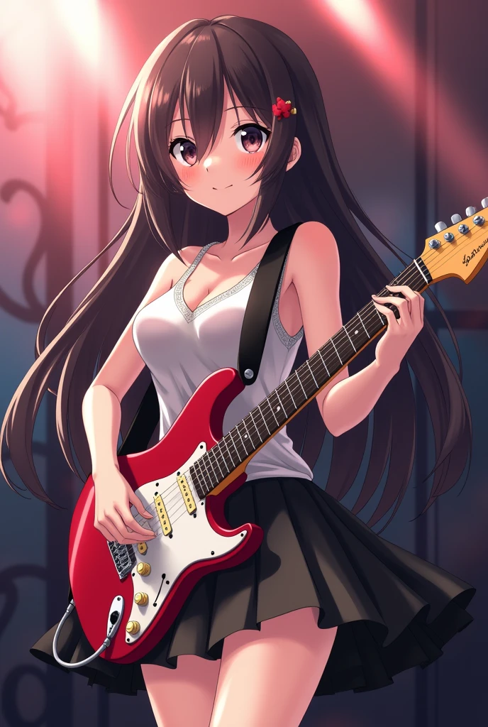 boogie,
three chord arrangement,
blues riff,
???, ?????, parties,
source of aspiration,
girl,
sight,
whole body,
anime character,
adult,
refined,
musical
