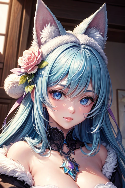 masterpiece, raw,  Beautiful art, professional artist, 8k, art style by sciamano240, Very detailed face, very detailed hair, 1 mature woman, perfectly drawn body, beautiful face, by the wide, light blue fur , very detailed blue eyes, sensual lips , pink cheeks, intricate details in the eyes, playful smile, looking directly at the viewer , in love with the viewer&#39;s expression, wedding ring , lipstick, very close to the face, sunny autumn day, teaching in class, wearing sexy teacher clothes, classroom, shirt, tube skirt, thigh high boots, standing in front of the black board, 