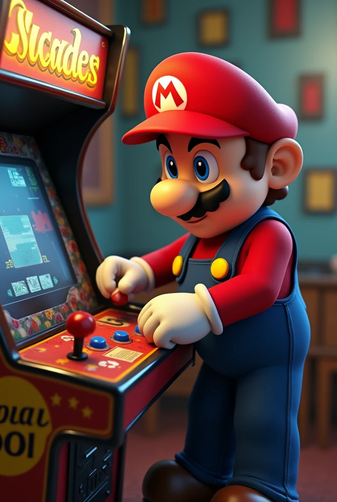 Mario making a arcade control from label Só 1 Ficha